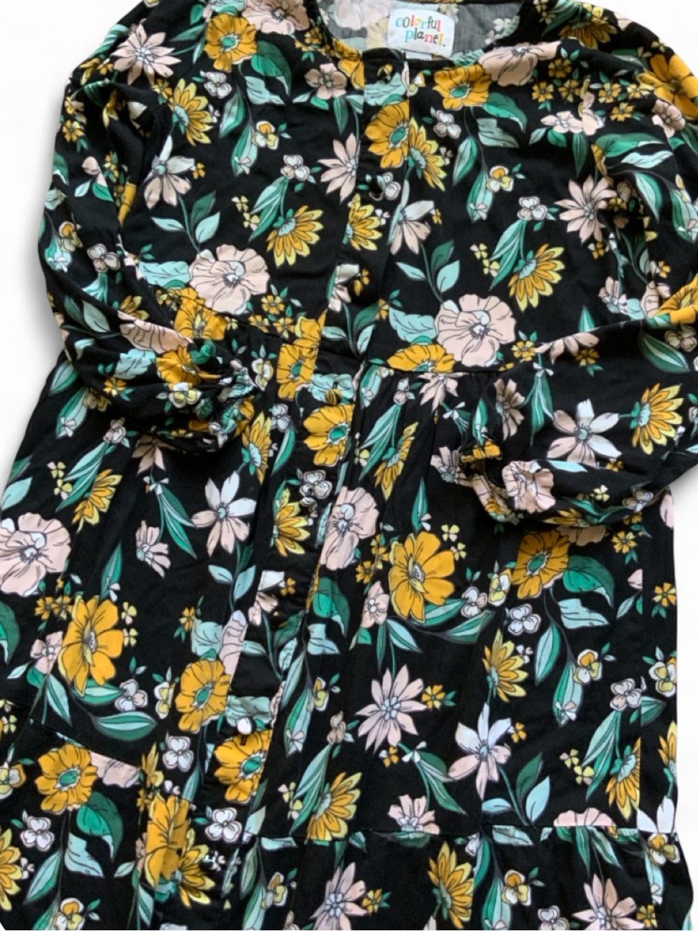 Colorful Planet Floral LS Button Down Casual Dress Girls Medium 7/8 - Picture 4 of 7